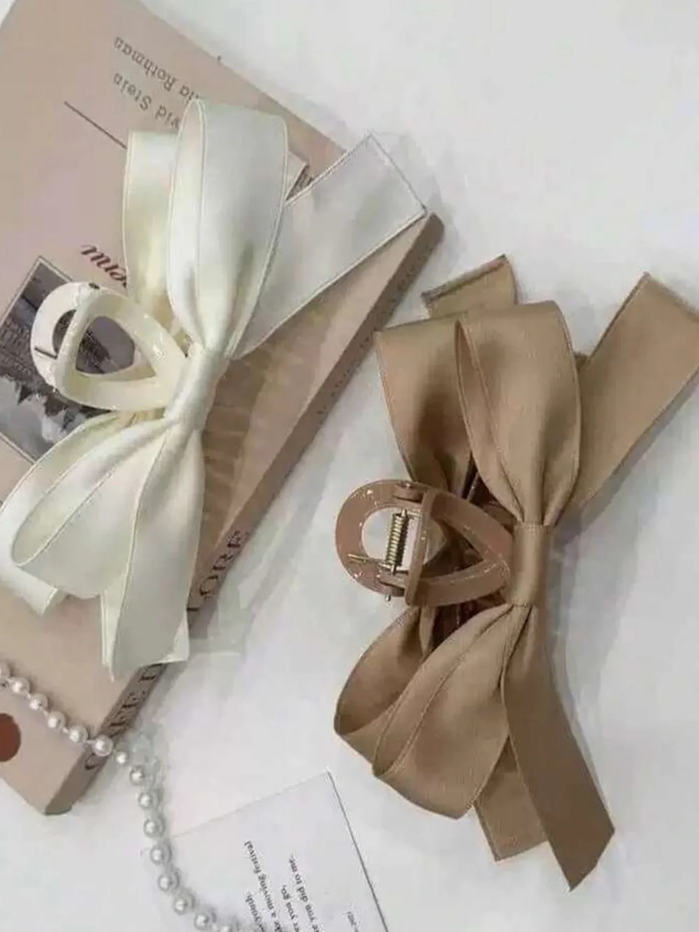 Double Sided Satin Bow Hair Claw Clip Set-4 pc NEW